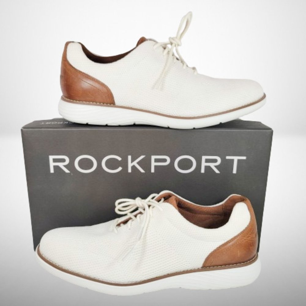 ROCKPORT GARETT MESH LACEUP WHITE W/TAN SNEAKERS / SHOES / OXFORD - Picture 1 of 13